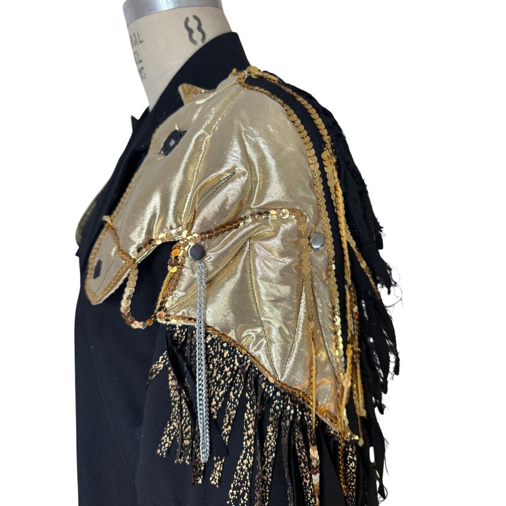 Hastiin Black Trench Coat with Fringe and Gold Horses One Size Vintage RARE
